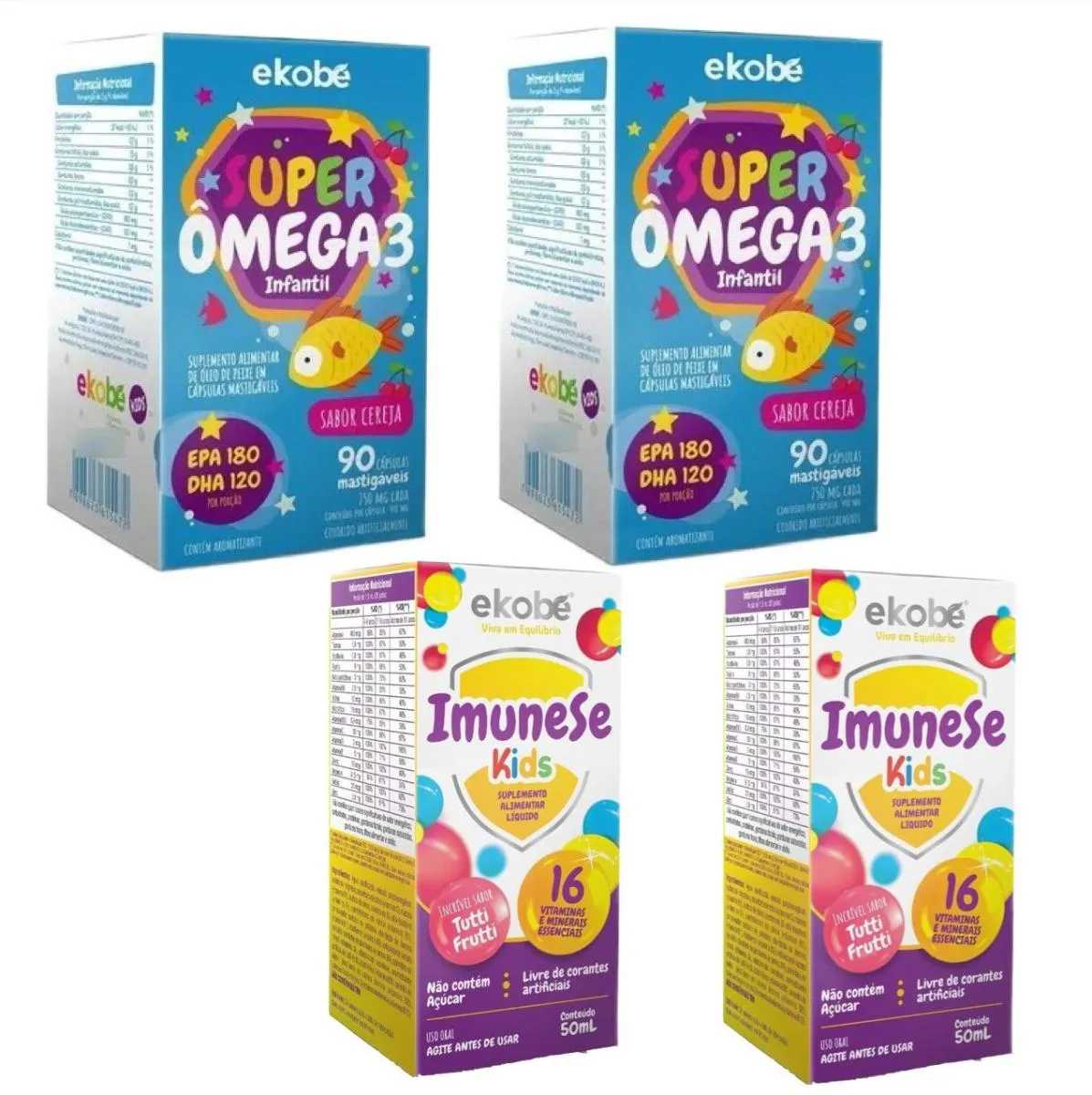 Kit Ekobé Kids Super Ômega 3 Infantil 2 unidades + Imunese Kids 2 unidades